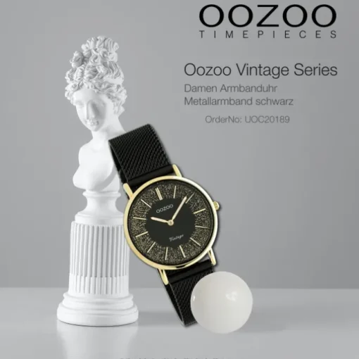 Oozoo Damen Armbanduhr Vintage Series Analog Metall Mesh schwarz UOC20189