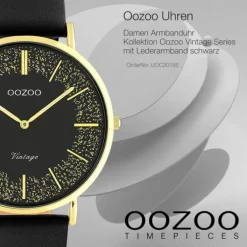Oozoo Damen Armbanduhr Vintage Series Analog Leder schwarz UOC20185