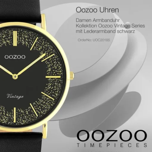 Oozoo Damen Armbanduhr Vintage Series Analog Leder schwarz UOC20185