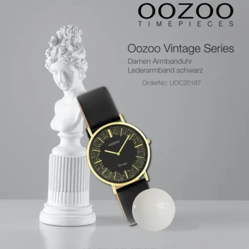 Oozoo Damen Armbanduhr Vintage Series Analog Leder schwarz UOC20187
