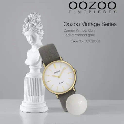 Oozoo Damen Armbanduhr Vintage Analog Leder grau UOC20088