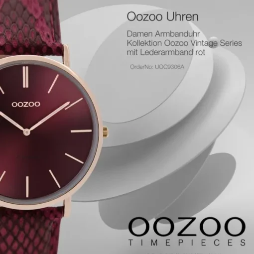 Oozoo Damen Armbanduhr Vintage Analog Leder rot UOC9306A