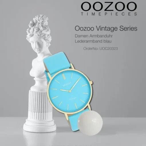 Oozoo Damen Armbanduhr Vintage Analog Leder blau UOC20323