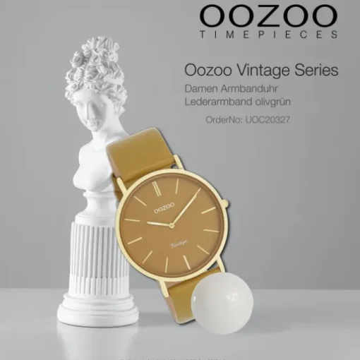 Oozoo Damen Armbanduhr Vintage Analog Leder olivgrün UOC20327
