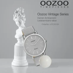 Oozoo Damen Armbanduhr Vintage Series Analog Leder silber UOC20160