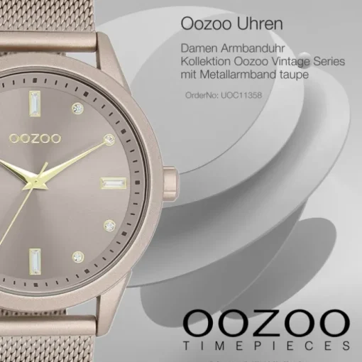 Oozoo Damen Armbanduhr Vintage Series Analog Metall taupe braun UOC11358