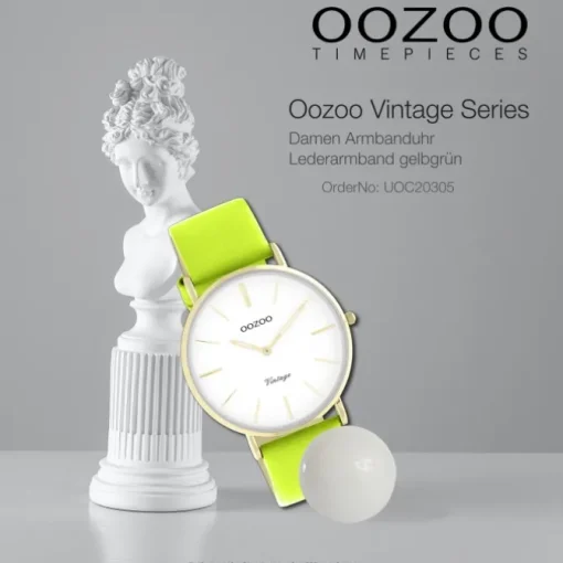 Oozoo Damen Armbanduhr Vintage Series C20305 Analog Leder gelbgrün UOC20305