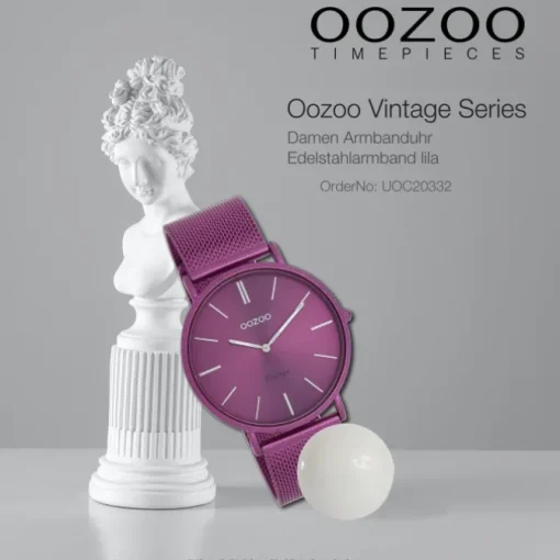Oozoo Damen Armbanduhr Vintage Analog Edelstahl lila UOC20332