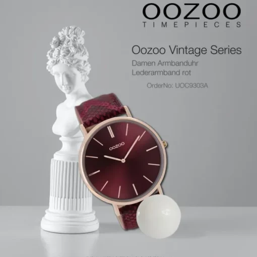 Oozoo Damen Armbanduhr Vintage Analog Leder rot UOC9303A