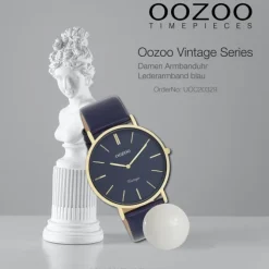 Oozoo Damen Armbanduhr Vintage Analog Leder blau UOC20329