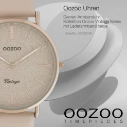 Oozoo Damen Armbanduhr Vintage Series Analog Leder beige rosa UOC20166