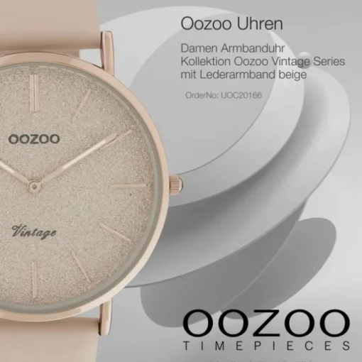 Oozoo Damen Armbanduhr Vintage Series Analog Leder beige rosa UOC20166