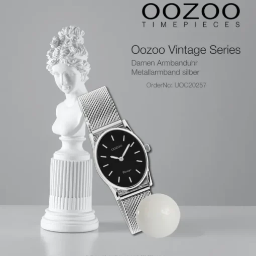 Oozoo Damen Armbanduhr Vintage Series Analog Metall Mesh silber UOC20257