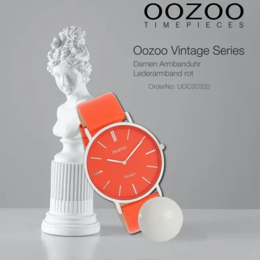 Oozoo Damen Armbanduhr Vintage Analog Leder rot orange UOC20320