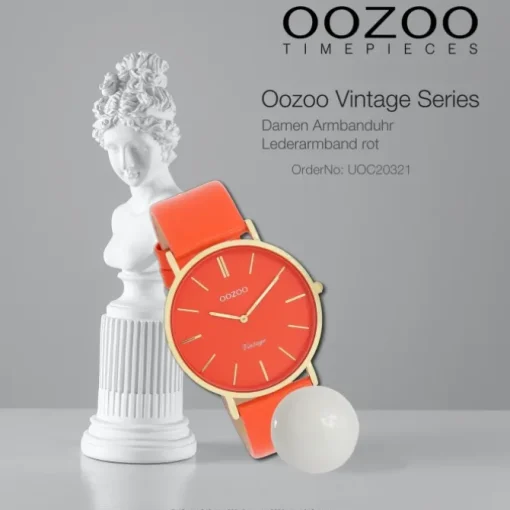 Oozoo Damen Armbanduhr Vintage Analog Leder rot orange UOC20321