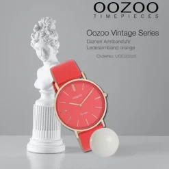 Oozoo Damen Armbanduhr Vintage Analog Leder orange rot UOC20325