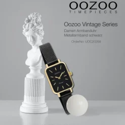 Oozoo Damen Armbanduhr Vintage Series Analog Metall Mesh schwarz UOC20269