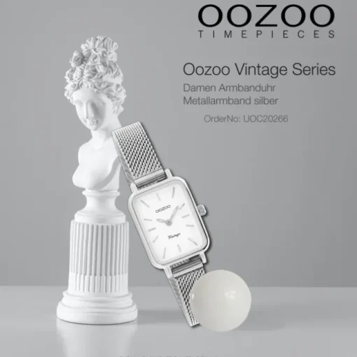 Oozoo Damen Armbanduhr Vintage Series Analog Metall Mesh silber UOC20266