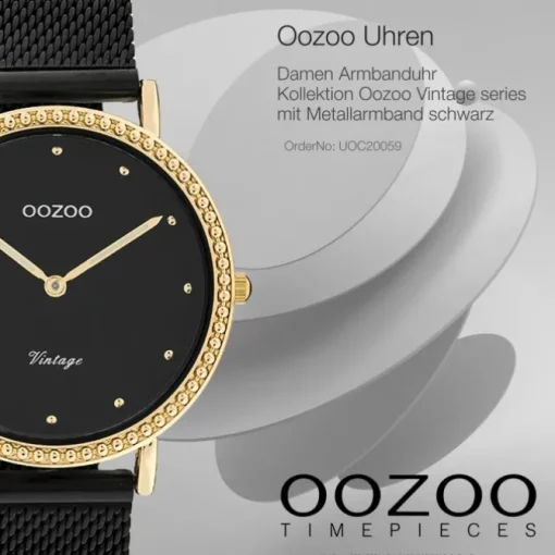 Oozoo Damen Armbanduhr Vintage Series Analog Metall schwarz UOC20059