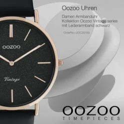 Oozoo Damen Armbanduhr Vintage Series Analog Leder schwarz UOC20169