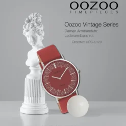 Oozoo Damen Armbanduhr Vintage C20129 Analog Leder rot UOC20129