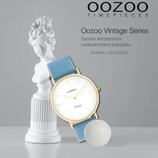 Oozoo Damen Armbanduhr Vintage C20224 Analog Leder babyblau UOC20224