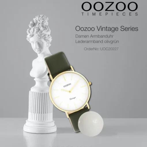 Oozoo Damen Armbanduhr Vintage C20227 Analog Leder olivgrün UOC20227