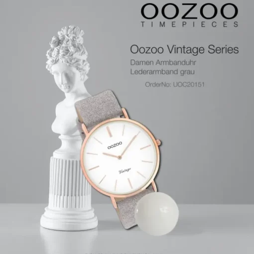 Oozoo Damen Armbanduhr Vintage C20151 Analog Leder grau UOC20151