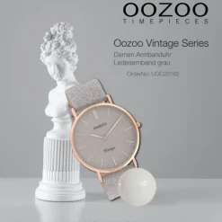 Oozoo Damen Armbanduhr Vintage Series Analog Leder grau UOC20162