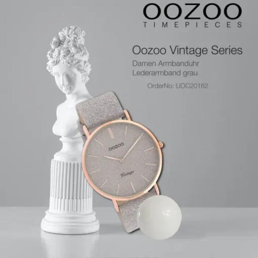 Oozoo Damen Armbanduhr Vintage Series Analog Leder grau UOC20162