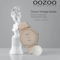 Oozoo Damen Armbanduhr Vintage Series Analog Leder beige rosa UOC20166