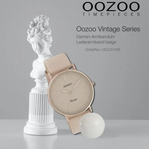 Oozoo Damen Armbanduhr Vintage Series Analog Leder beige rosa UOC20166