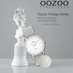 Oozoo Damen Armbanduhr Vintage C20155 Analog Leder silber UOC20155