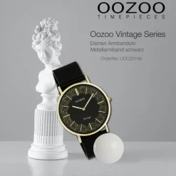 Oozoo Damen Armbanduhr Vintage Series Analog Metall Mesh schwarz UOC20188