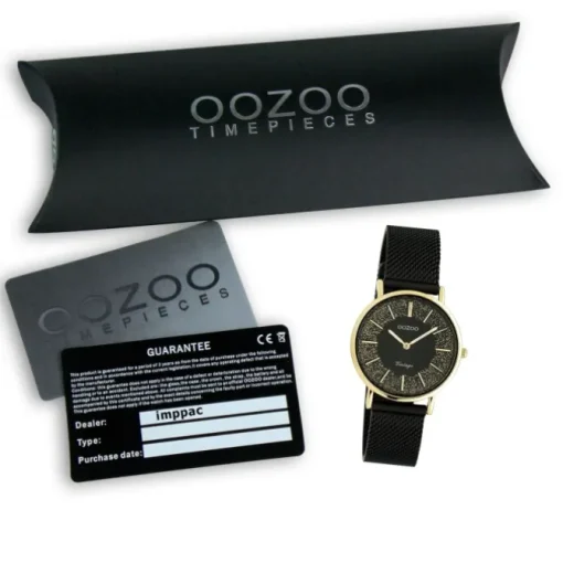 Oozoo Damen Armbanduhr Vintage Series Analog Metall Mesh schwarz UOC20189