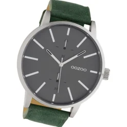 Oozoo Damen Herren Armbanduhr Timepieces Lederband grau, grün UOC10500