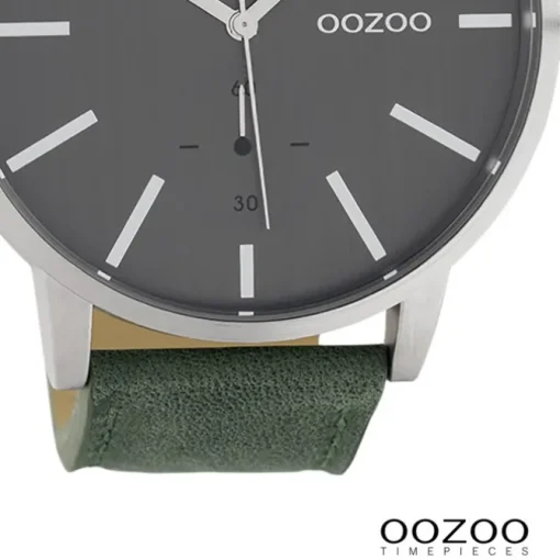 Oozoo Damen Herren Armbanduhr Timepieces Lederband grau, grün UOC10500