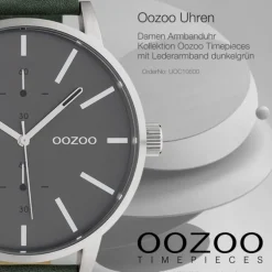 Oozoo Damen Herren Armbanduhr Timepieces Lederband grau, grün UOC10500