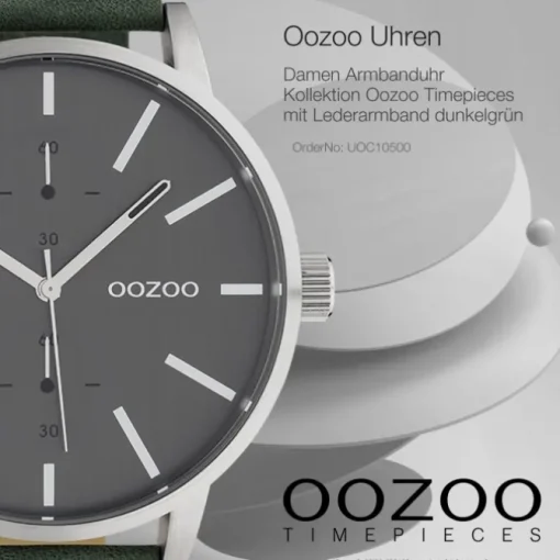Oozoo Damen Herren Armbanduhr Timepieces Lederband grau, grün UOC10500