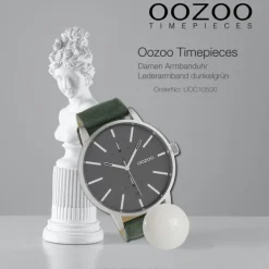 Oozoo Damen Herren Armbanduhr Timepieces Lederband grau, grün UOC10500