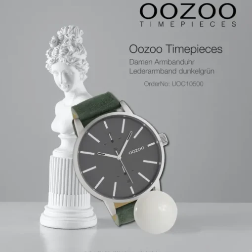 Oozoo Damen Herren Armbanduhr Timepieces Lederband grau, grün UOC10500