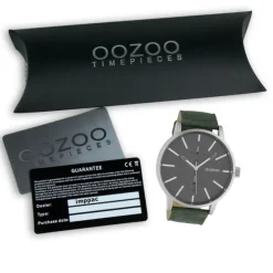 Oozoo Damen Herren Armbanduhr Timepieces Lederband grau, grün UOC10500