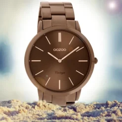 Oozoo Damen Herren Armbanduhr Ultra Slim C20103 Analog Edelstahl braun UOC20103