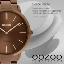 Oozoo Damen Herren Armbanduhr Ultra Slim C20103 Analog Edelstahl braun UOC20103
