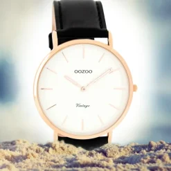 Oozoo Damen Herren-Uhr Ultra Slim Quarzuhr Leder-Armband schwarz UOC7761