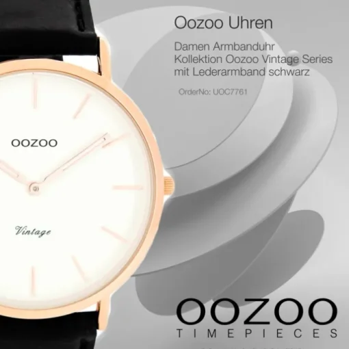 Oozoo Damen Herren-Uhr Ultra Slim Quarzuhr Leder-Armband schwarz UOC7761