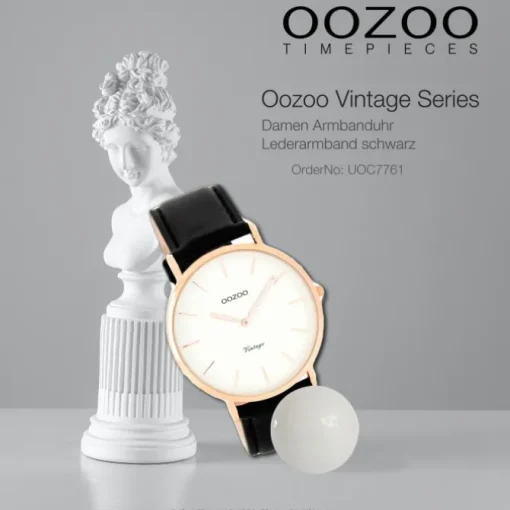 Oozoo Damen Herren-Uhr Ultra Slim Quarzuhr Leder-Armband schwarz UOC7761