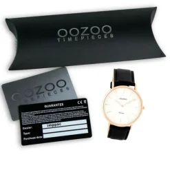 Oozoo Damen Herren-Uhr Ultra Slim Quarzuhr Leder-Armband schwarz UOC7761