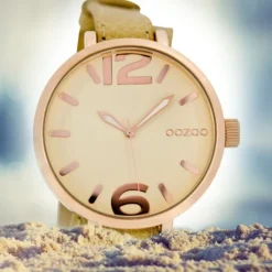 Oozoo Damen-Armbanduhr Mineralglas Quarz Leder beige UOC6835