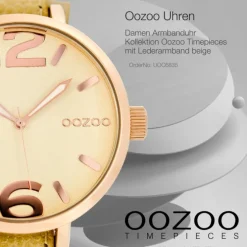Oozoo Damen-Armbanduhr Mineralglas Quarz Leder beige UOC6835